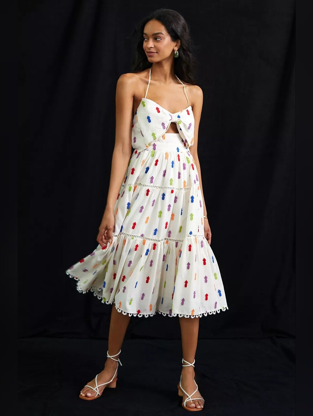 FARM Rio White Midi Dress with Multicolor Embroidered Motifs Size L